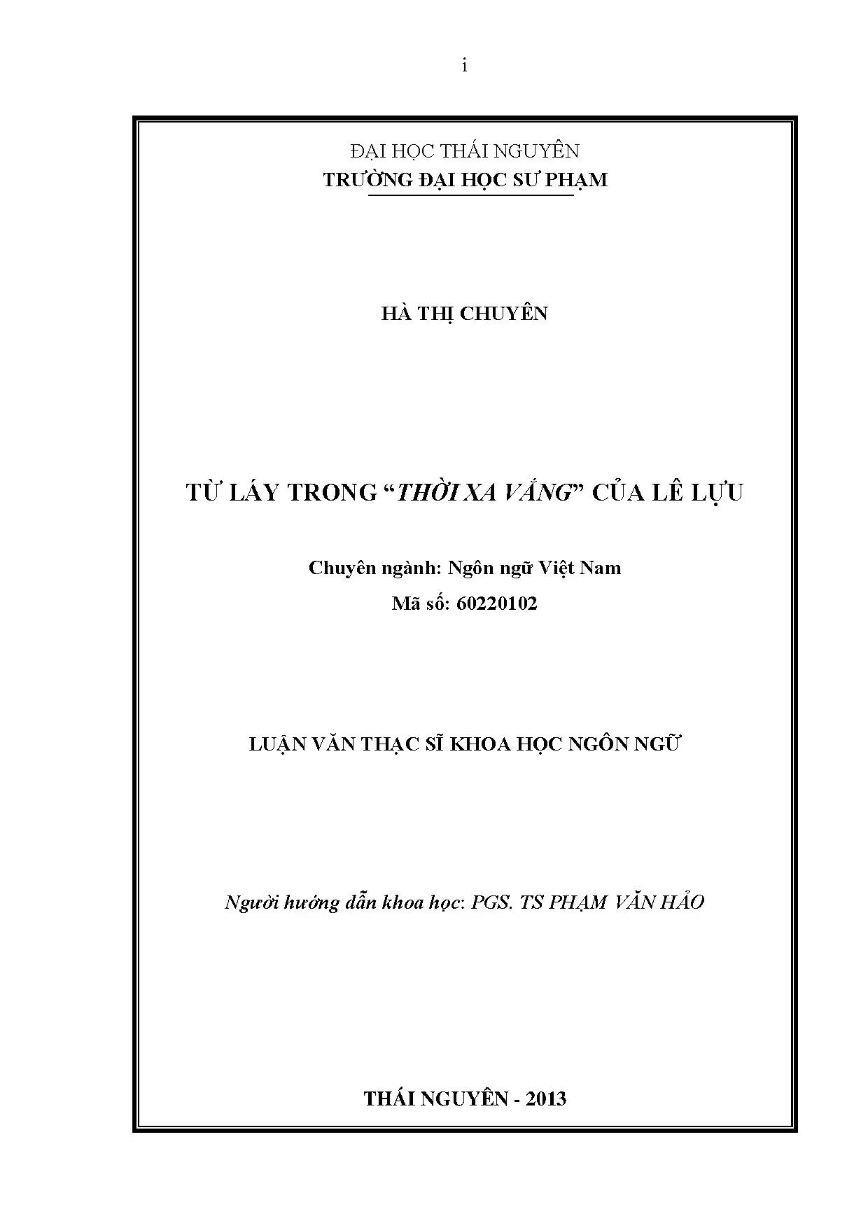 Từ láy trong "Thời xa vắng" của Lê Lựu - Luận văn Thạc sĩ