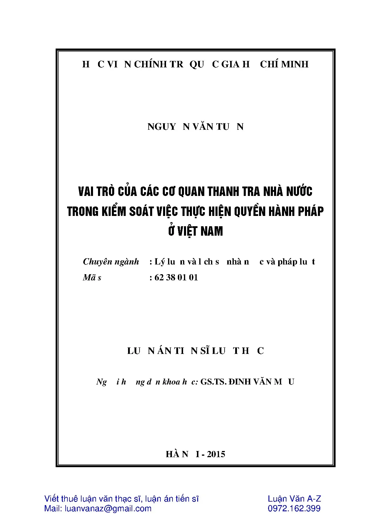 Luận án vai trò của các cơ quan thanh tra nhà nước trong kiể