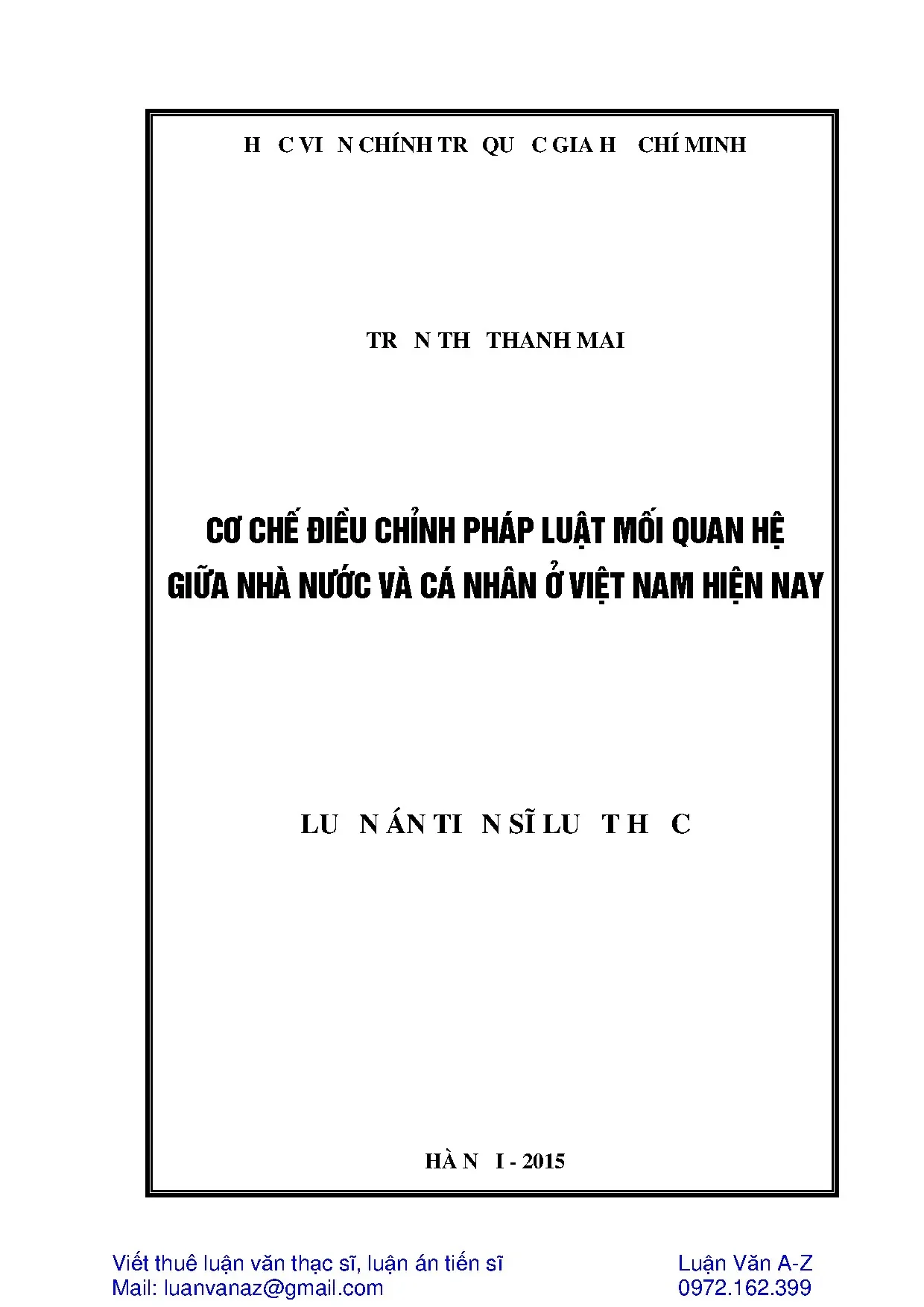 Luận án cơ chế điều chỉnh pháp luật mối quan hệ giữa nhà nướ