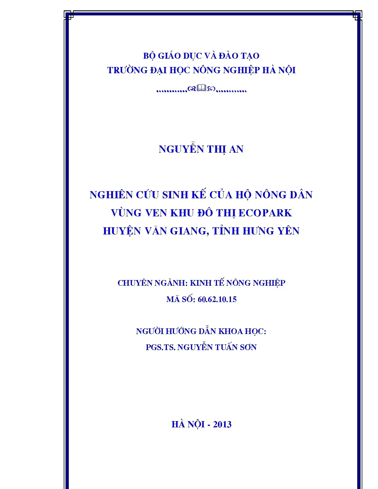 Nghiên cứu sinh kế của hộ nông dân vùng ven khu đô thị ecopa