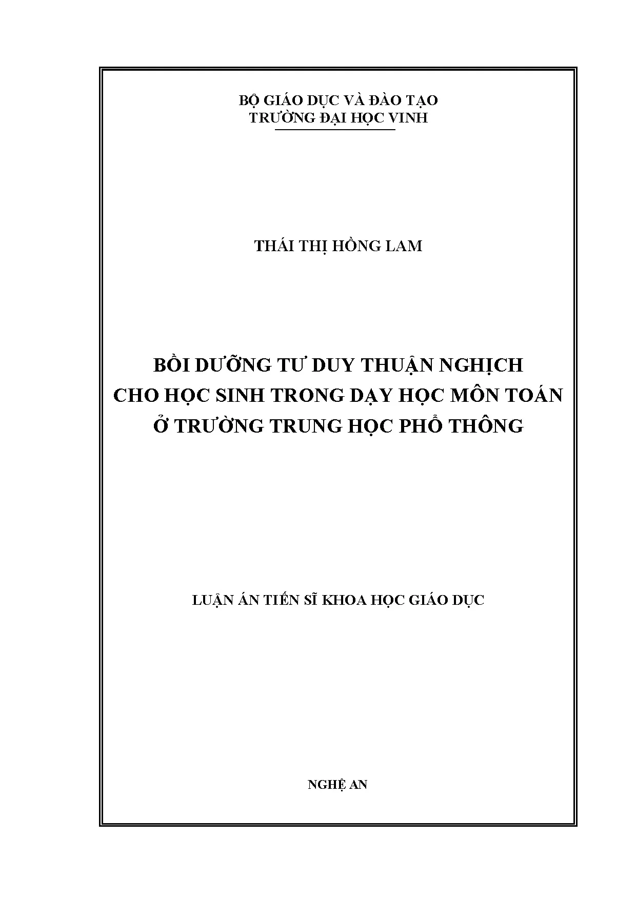 Luận án bồi dưỡng tư duy thuận nghịch cho học sinh trong dạy