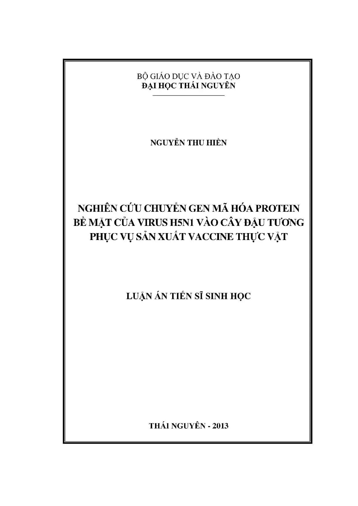 Nghiên cứu chuyển gen mã hóa protein bề mặt của virus h5n1 v