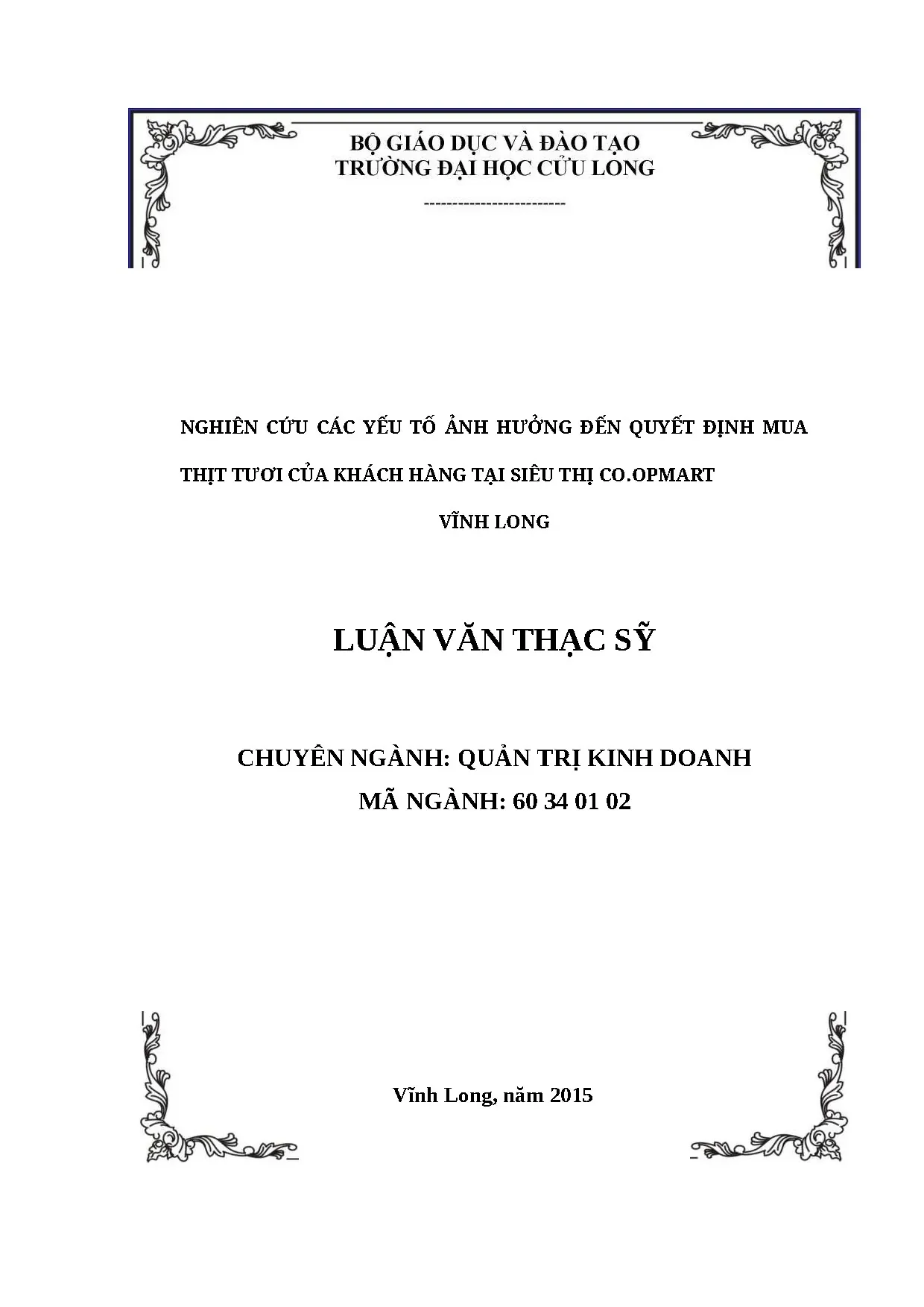 Yếu tố ảnh hưởng quyết định mua thịt tươi tại Co.opmart Vĩnh Long