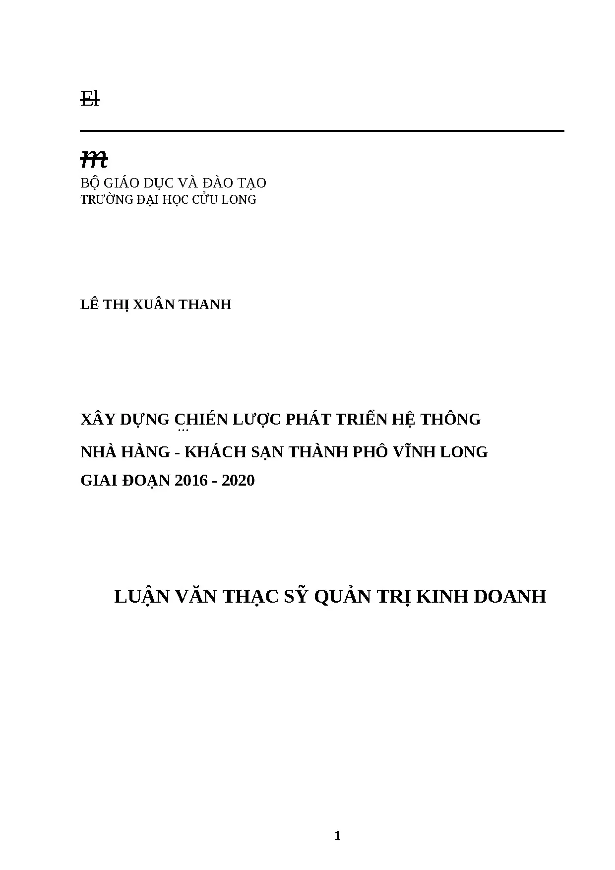 Chiến lược phát triển nhà hàng - khách sạn Vĩnh Long 2016-2020