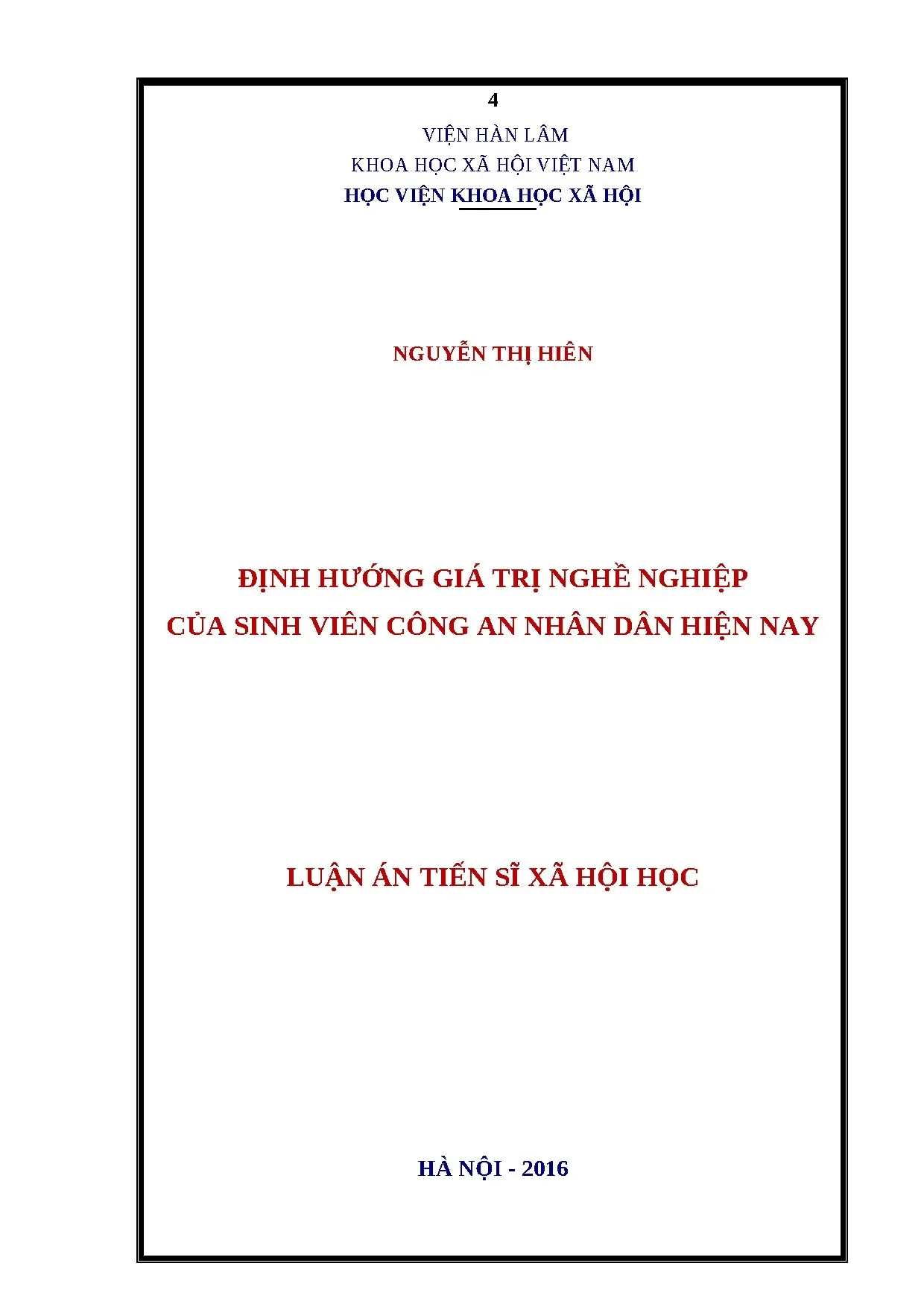 Luận án tiến sĩ định hướng giá trị nghề nghiệp của sinh viên