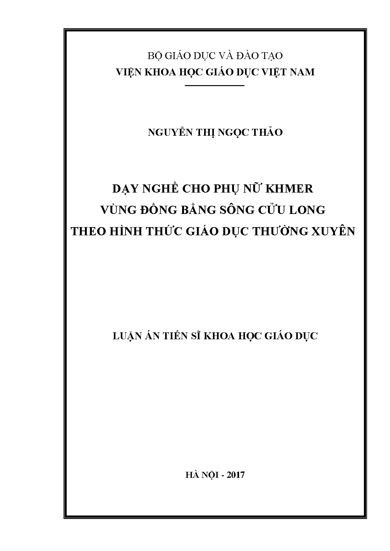Dạy nghề phụ nữ Khmer ĐBSCL theo GDTX: Luận án TS
