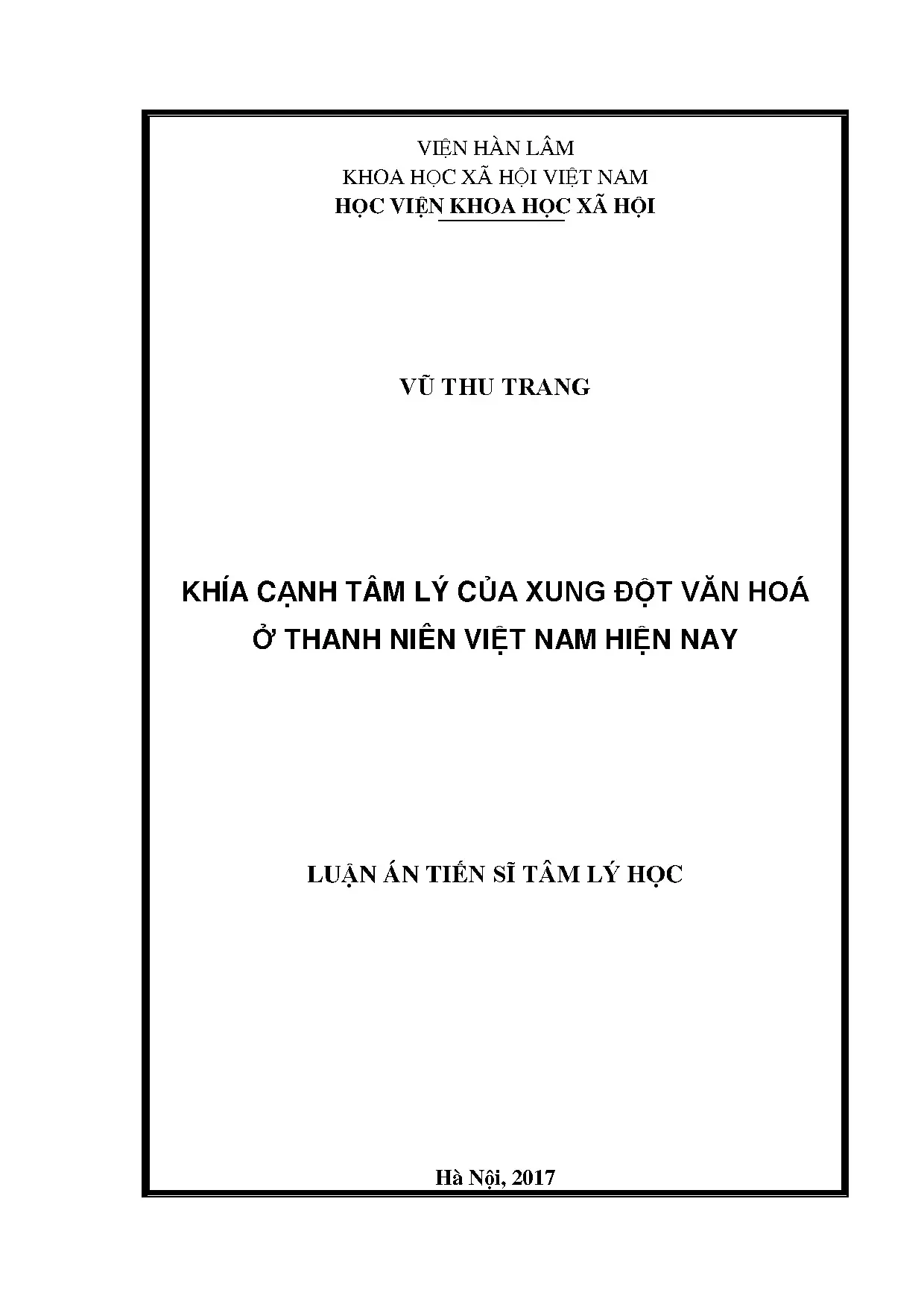 Tâm lý xung đột văn hóa ở thanh niên Việt Nam