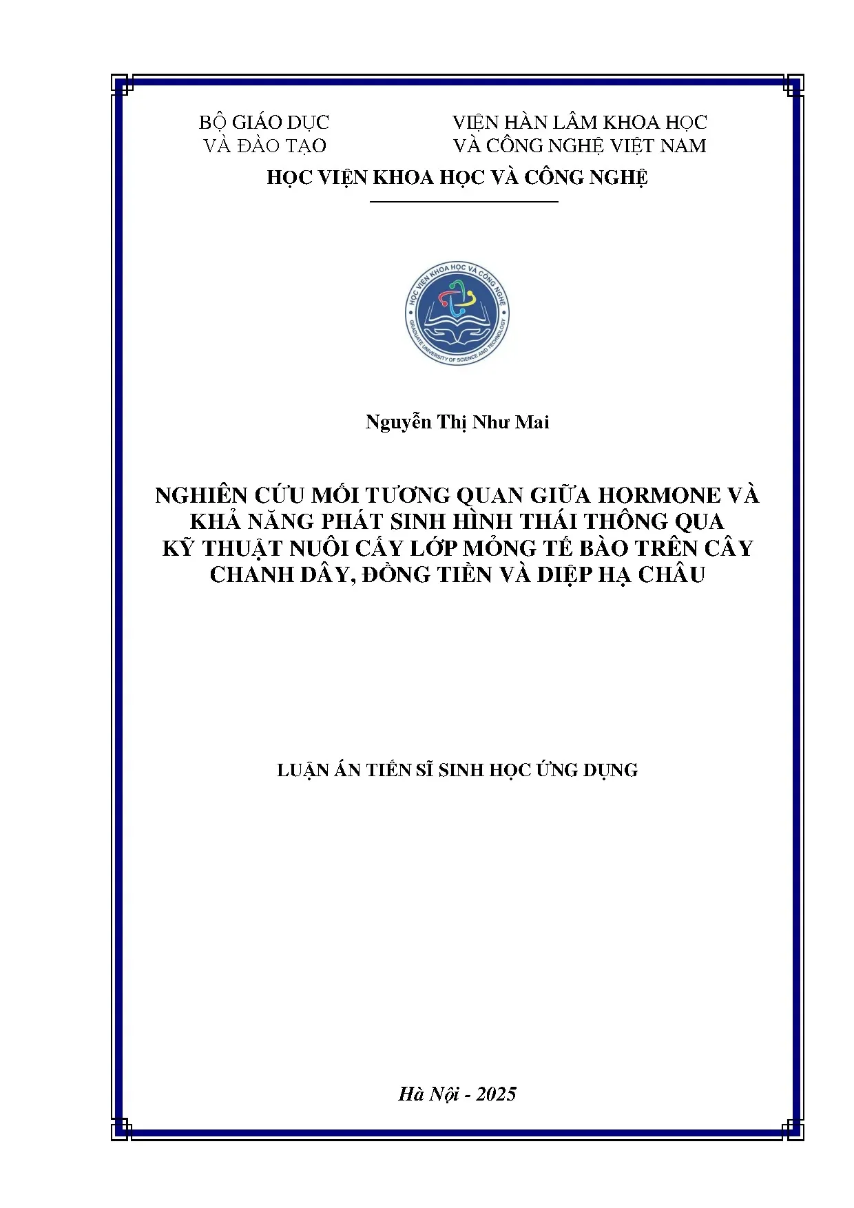 Tương quan Hormone & Hình thái cây bằng Nuôi cấy tế bào