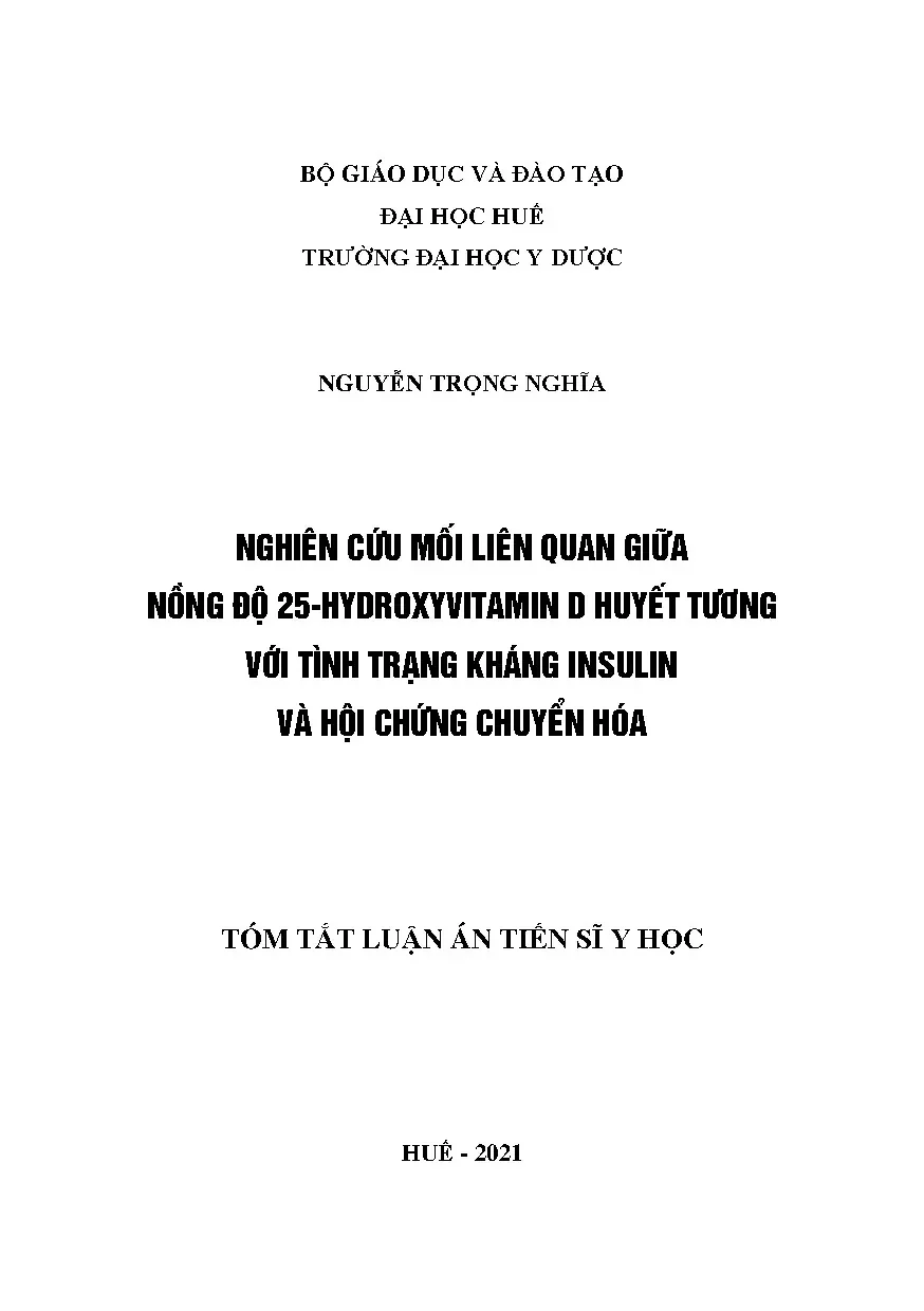 Nồng độ Vitamin D, Kháng Insulin & Hội chứng Chuyển hóa