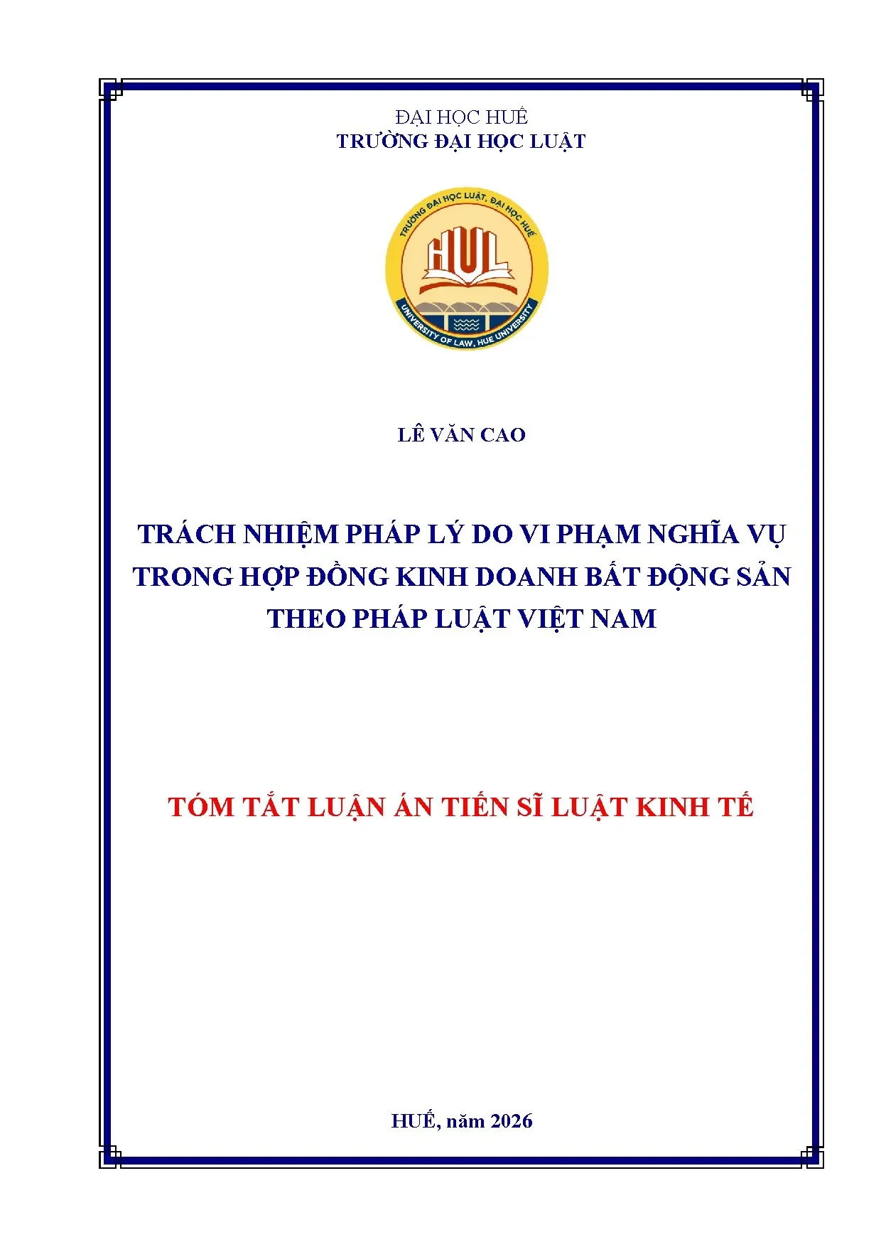 Đại học huế trường đại học luật lê văn cao
