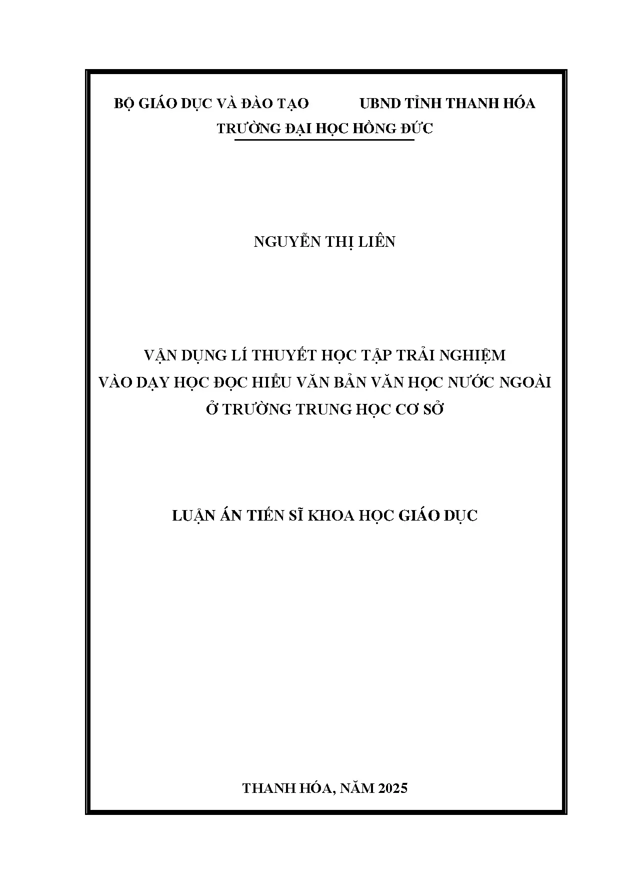 Lý thuyết học tập trải nghiệm dạy đọc hiểu văn học nước ngoài THCS