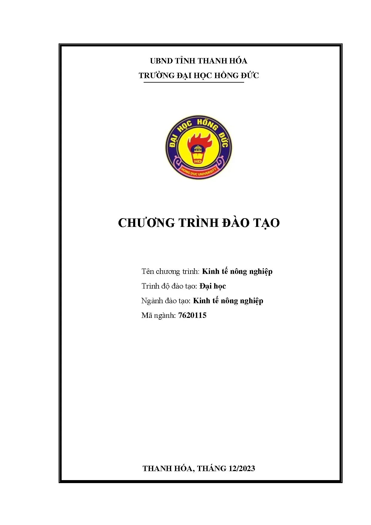 Chương trình đào tạo Kinh tế Nông nghiệp - ĐH Hồng Đức