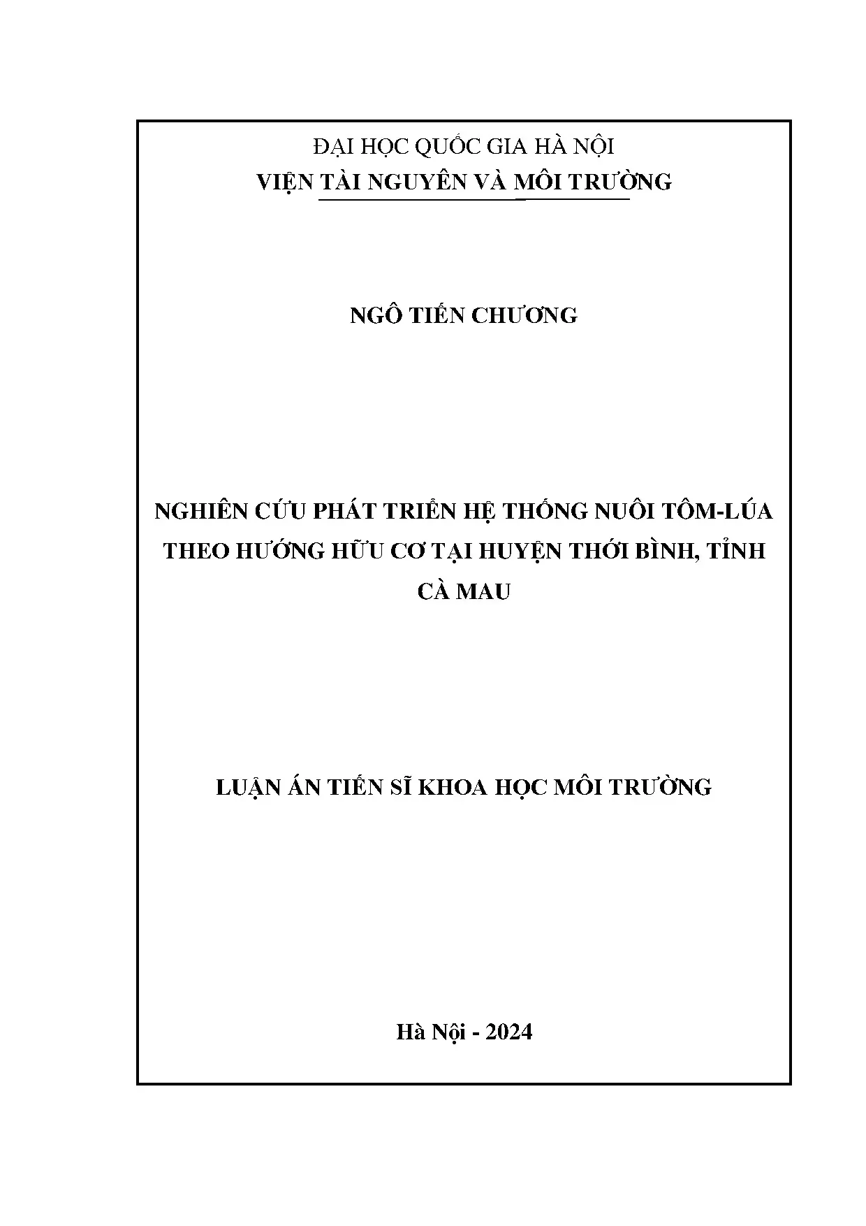 Nuôi tôm-lúa hữu cơ Cà Mau: Nghiên cứu tại Thới Bình