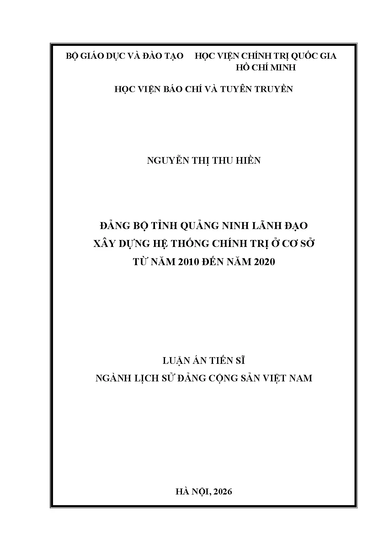 Quảng Ninh lãnh đạo xây dựng hệ thống chính trị cơ sở (2010-2020)