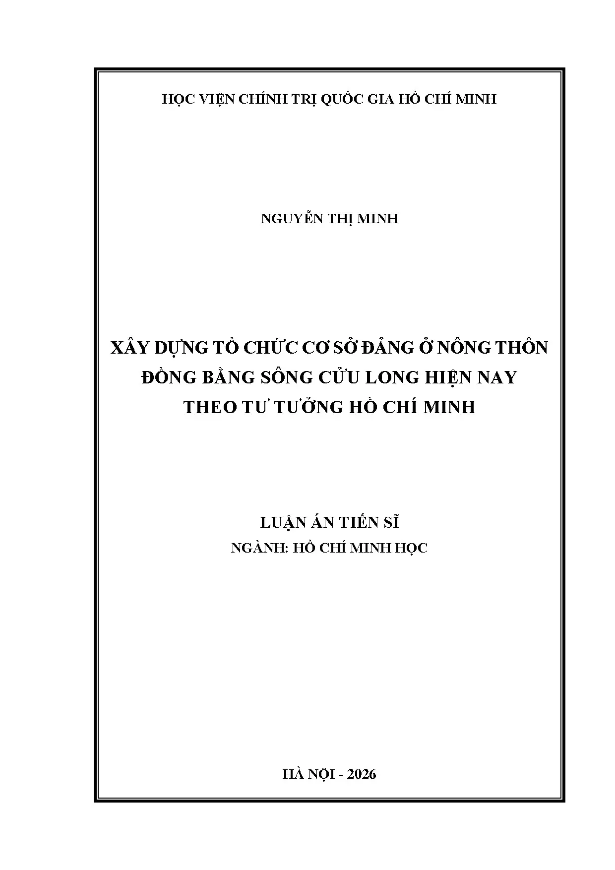 Xây dựng tổ chức đảng nông thôn ĐBSCL theo tư tưởng Hồ Chí Minh