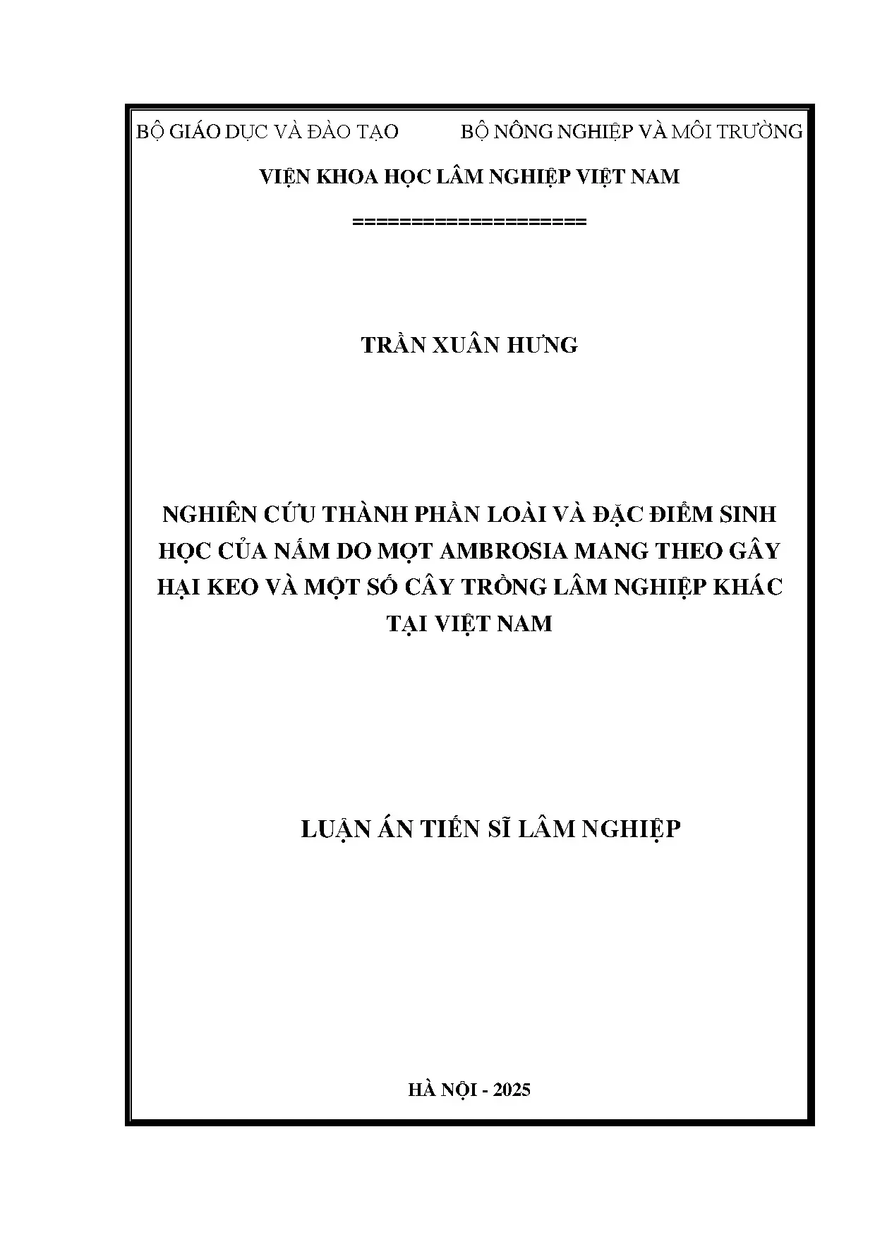 Nấm mọt Ambrosia hại keo tại Việt Nam: Nghiên cứu sinh học