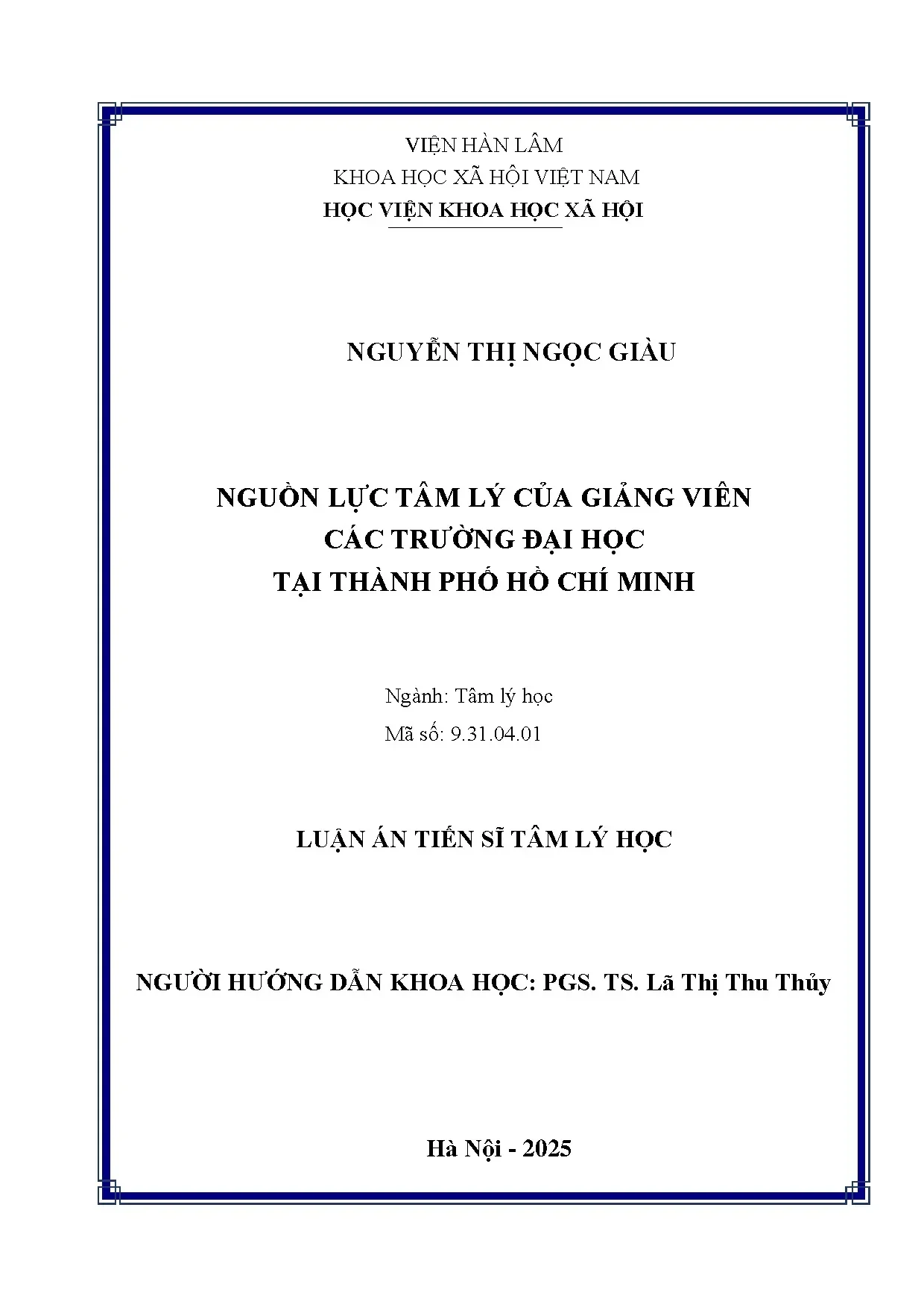 Nguồn lực tâm lý giảng viên đại học TP.HCM