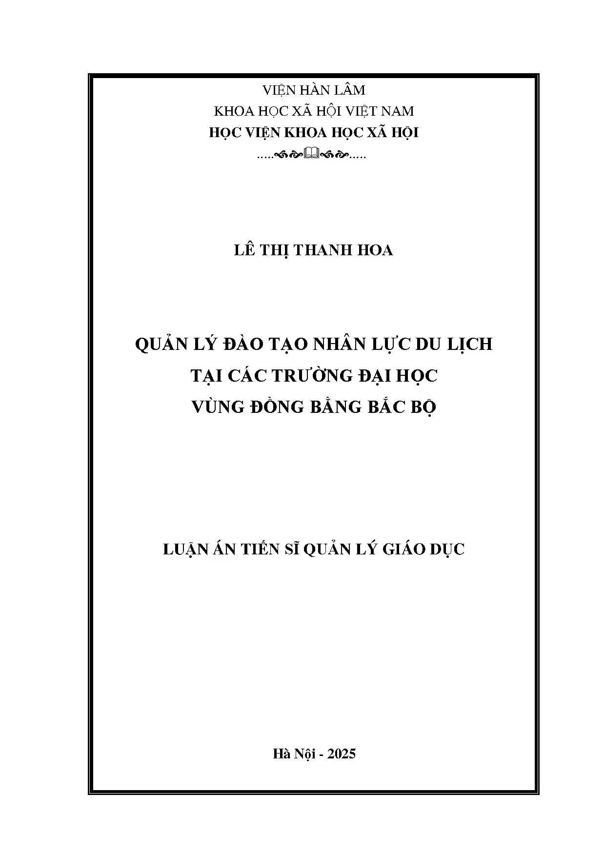Quản lý đào tạo nhân lực du lịch đại học vùng Đồng bằng Bắc Bộ