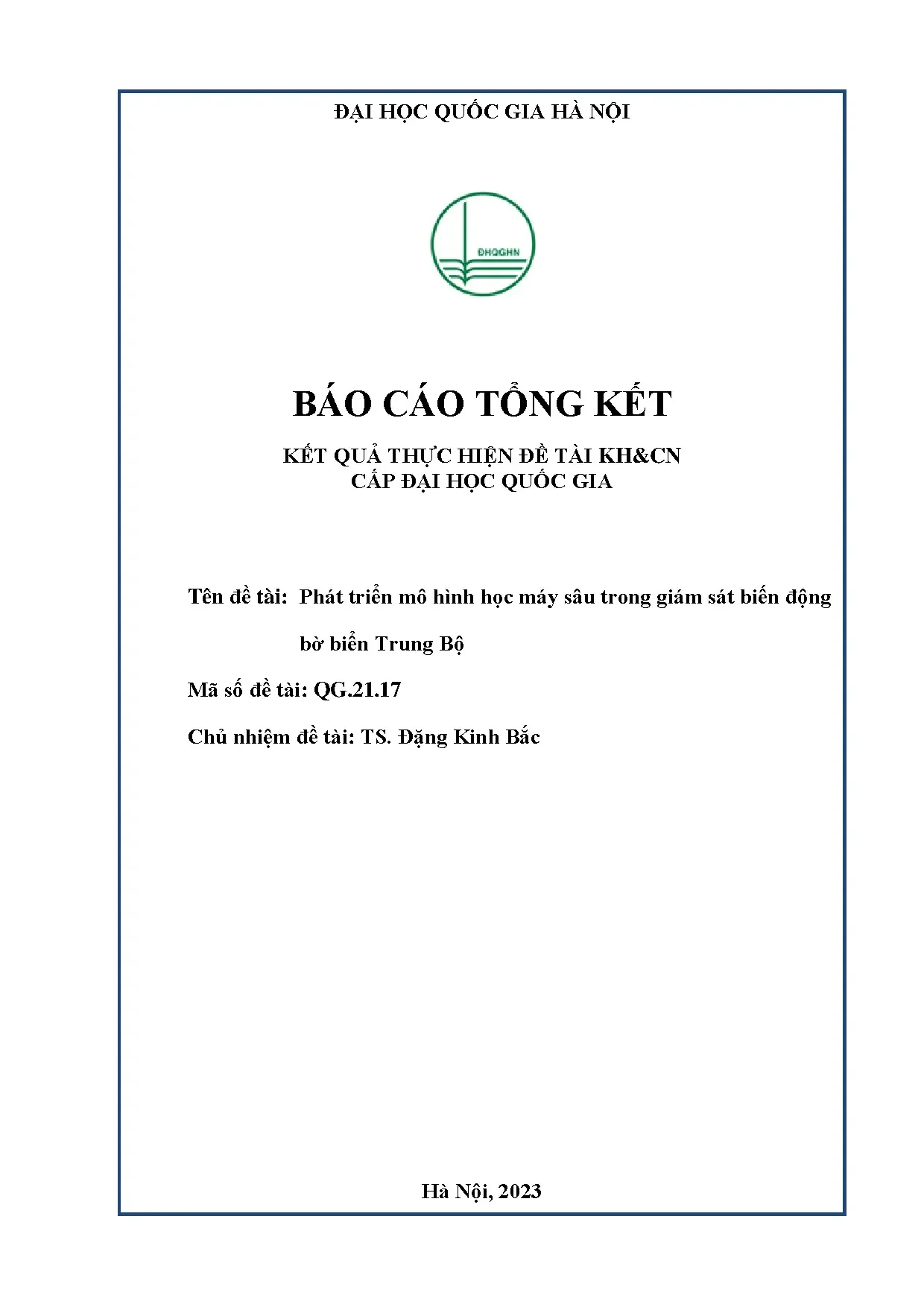 Mô hình học máy sâu giám sát biến động bờ biển Trung Bộ