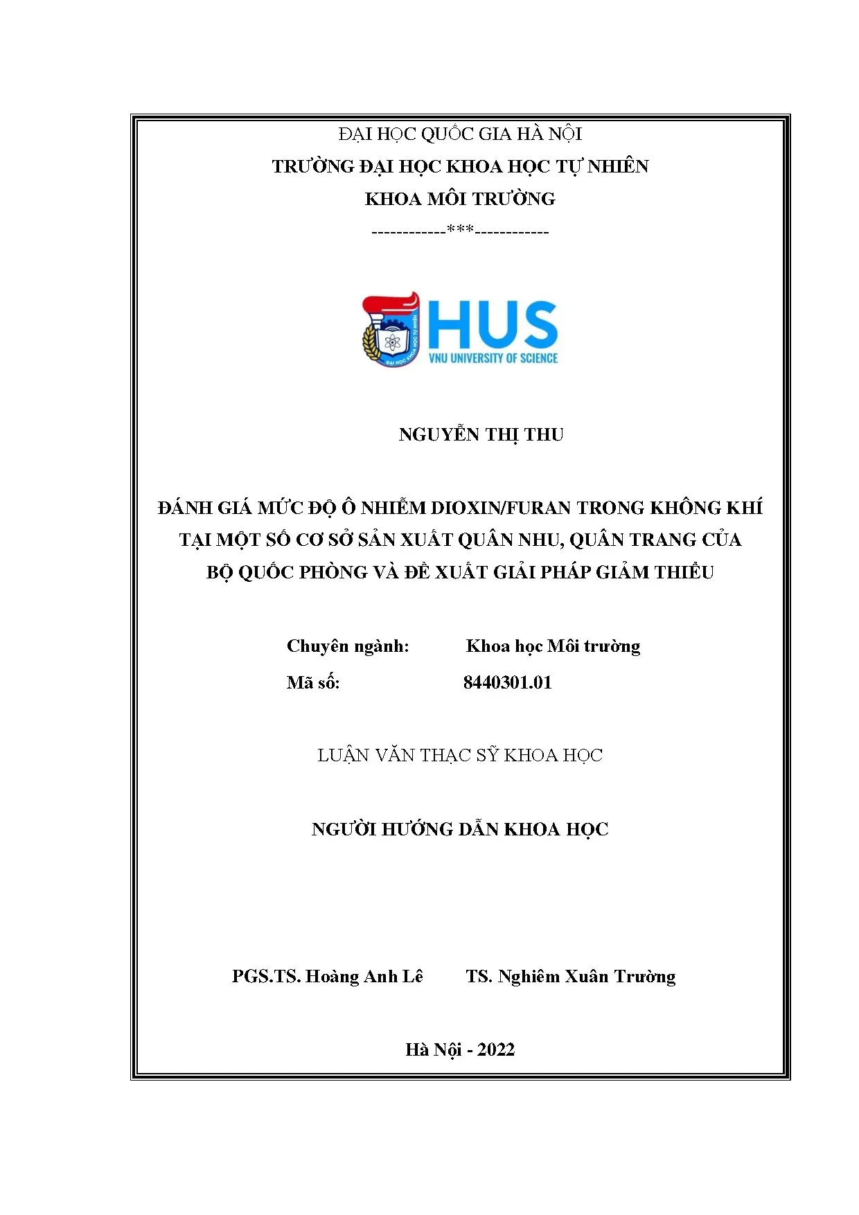 01050004998 ndlv đánh giá mức độ ô nhiễm dioxin furan trong