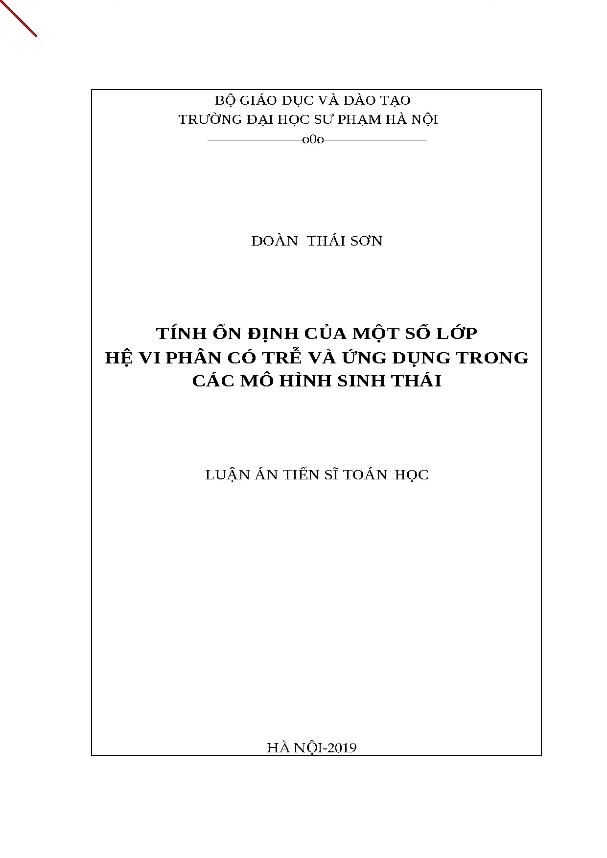 Tính ổn định hệ vi phân trễ và mô hình sinh thái