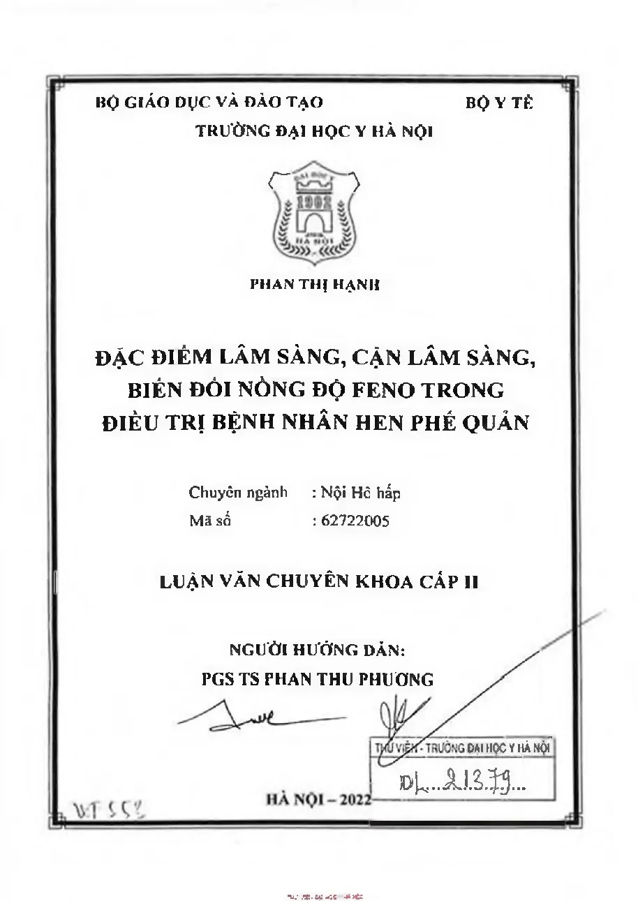Đặc điểm lâm sàng cận lâm sàng biến đổi nồng độ feno trong đ
