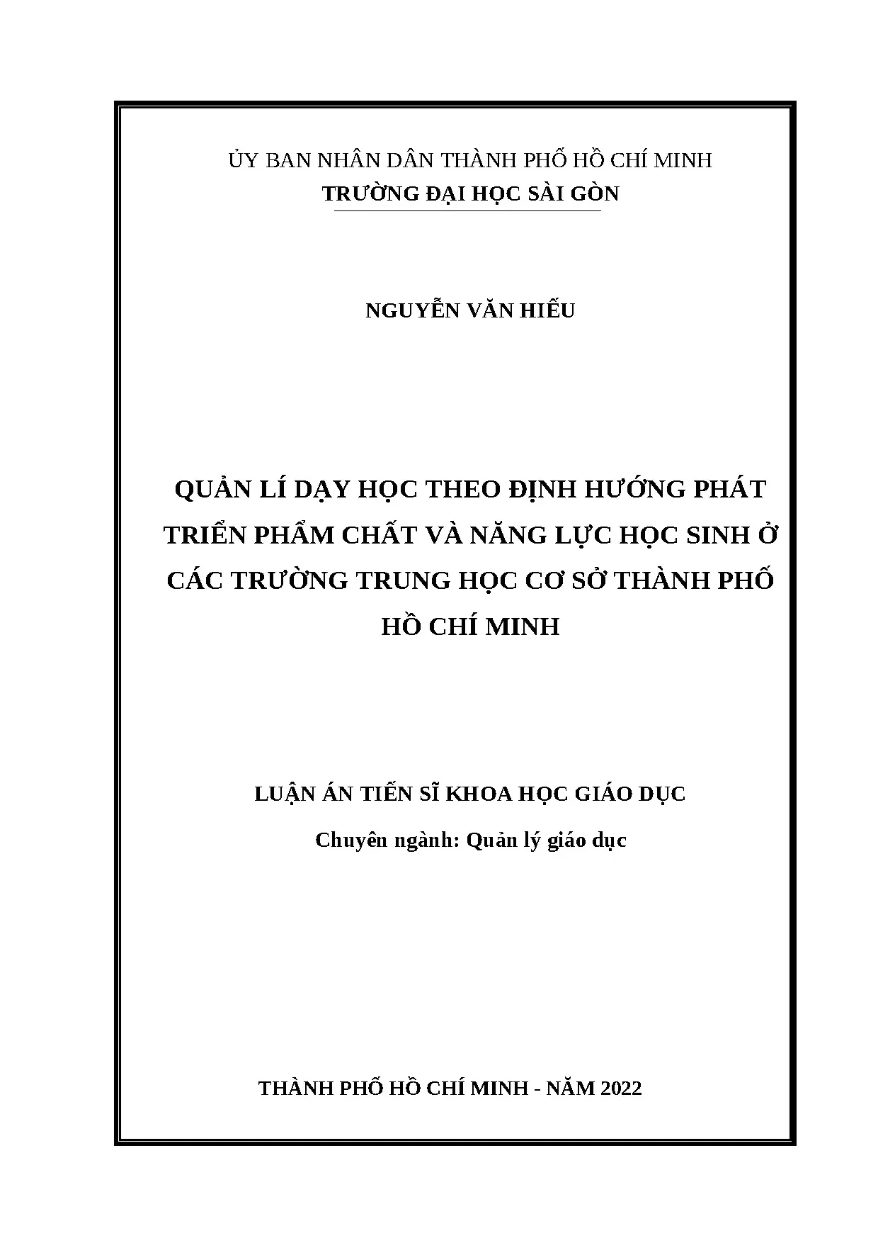 Quản lý dạy học phát triển phẩm chất, năng lực THCS TP.HCM